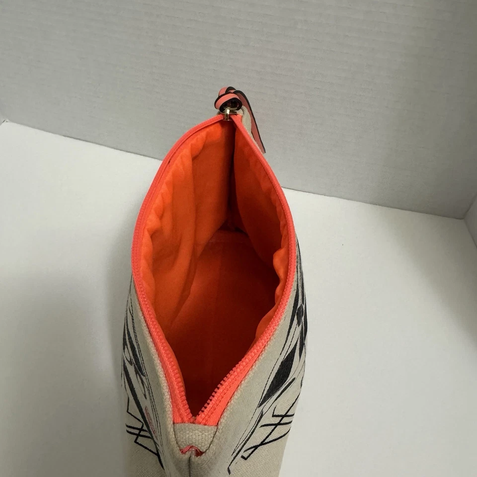 Shiseido Orange and White Canvas Cosmetic Makeup Bag Zipper Closure - Image 4 of 4