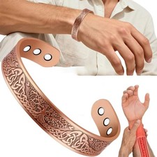 Men's Bracelet Magnetic Solid Pure Copper Bangle Tree Therapy Relief Arthritis