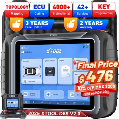 XTOOL D8S V2.0 Car Bidirectional OBD2 Scanner ECU Coding Key Programmer Topology