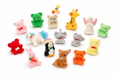 Vintage Flocked Mini Animal Lot 15 Unique Mix Bears Bunny Deer Penguin Giraffe