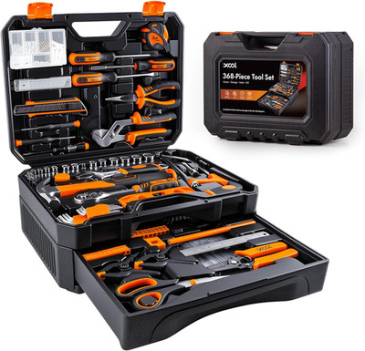XOOL 368 Piece Home Repair Tool Kit with Drawer Toolbox, Includes Hammer, Pliers