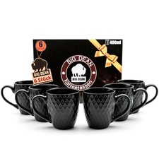 6x Hochwertiges Kaffeetassen Set 400ml schwarz matt Kaffeebecher Keramik