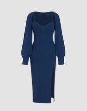 Cider Knit Solid Cami Split Midi Dress & Shrug Size Large BlueCOZY Sweater Dress
