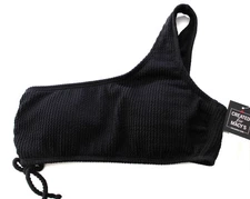 SALT COVE Juniors Textured One Shoulder Side On Bikini Top Size Large Black