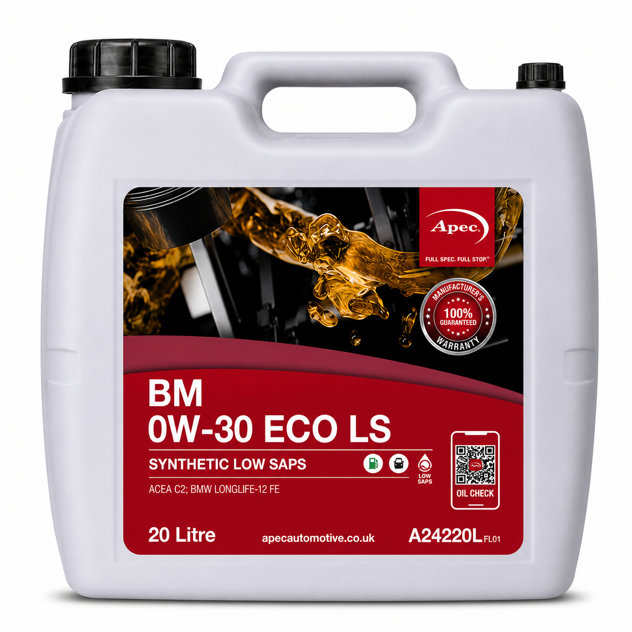 APEC BM 0W-30 ECO LS Fully Synthetic Engine Oil 20L | ACEA C2 BMW LL-12 FE
