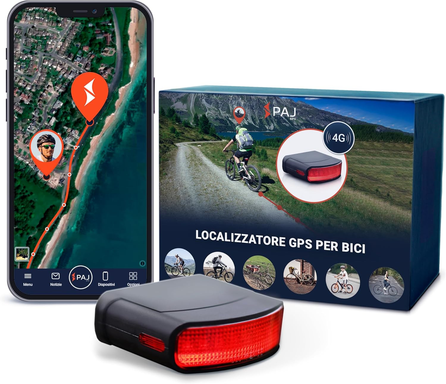 GPS Bici 4G PAJ: Fanale Posteriore con Tracciamento Tempo Reale App