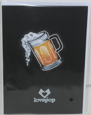 Lovepop LP2113 Beer Pop Up Card Slide Out Note White Envelope Cellophane wrapped