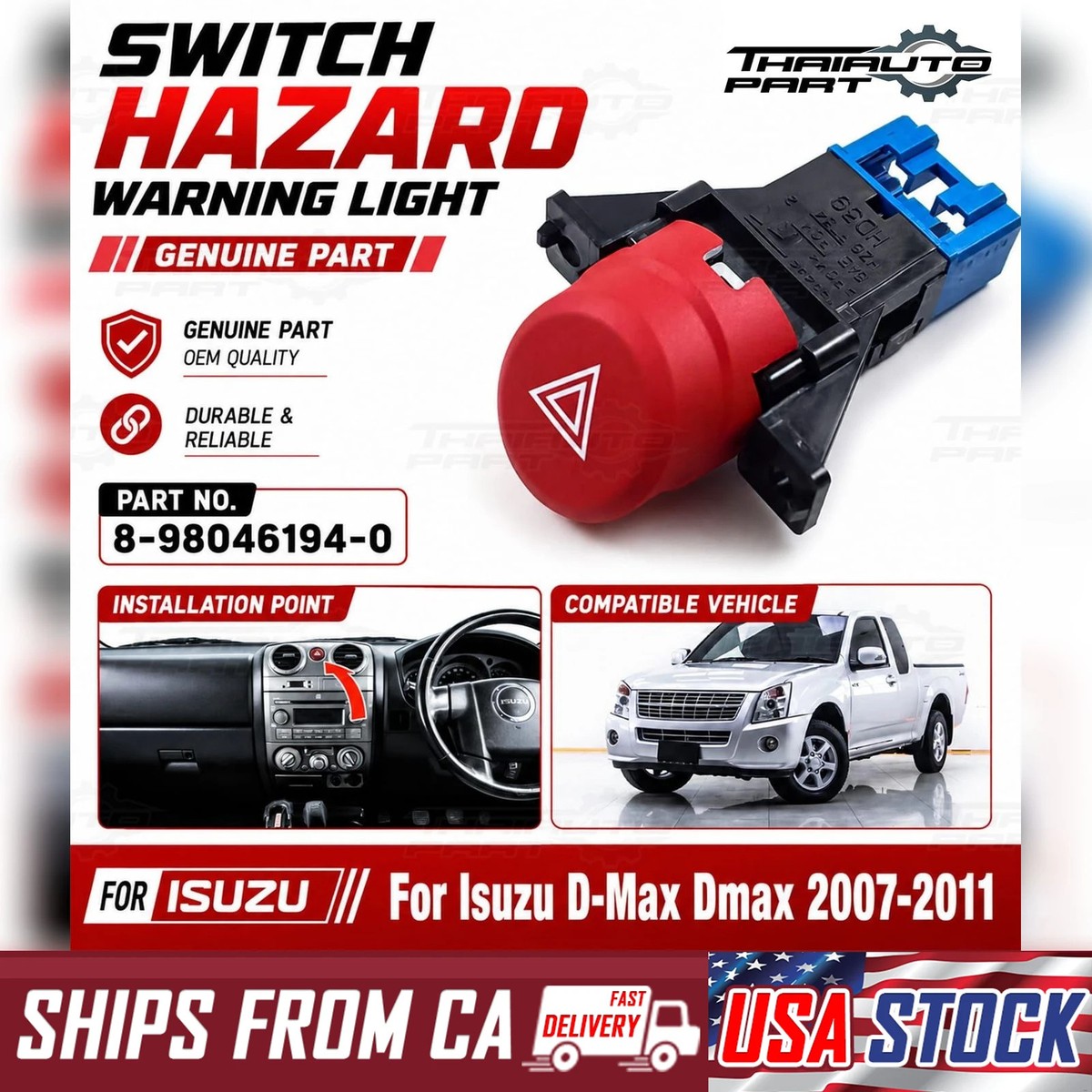 Switch Hazard Warning Light Fit Isuzu D-max 2007-2011 Pickup | eBay