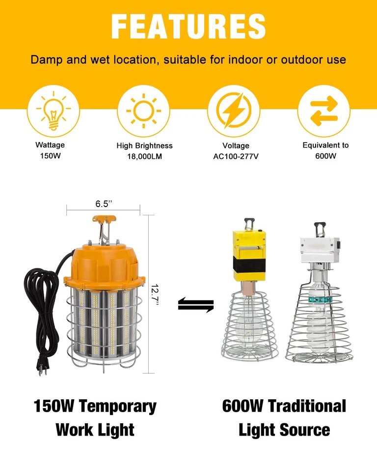 Luz LED de Trabajo Temporal 150W, 5000K 18.000lm Luces de Construcción Exterior Trabajo... Foto 4 de 4