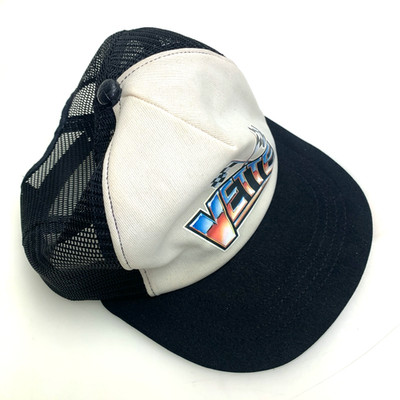 VINTAGE Corvette Hat Cap Snap Back Black White Mesh Trucker Racing Mens 80s
