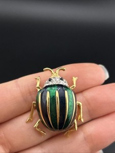 Authentic Vintage Signed D'Orlan Beetle Rhinestone 22kt Gold Plated Brooch Pin
