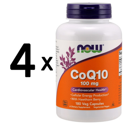 4 x NOW Foods CoQ10 with Hawthorn Berry, 100mg - 180 vcaps (263,88 EUR/kg)