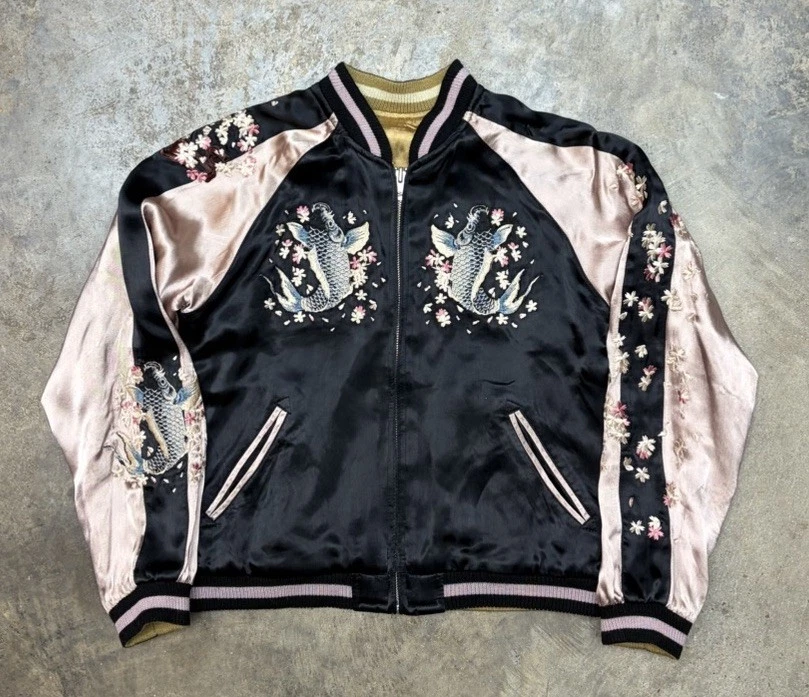 Repro Reversible Cherry Blossom Koi Japan souvenir sukajan Chain stitch Jacket