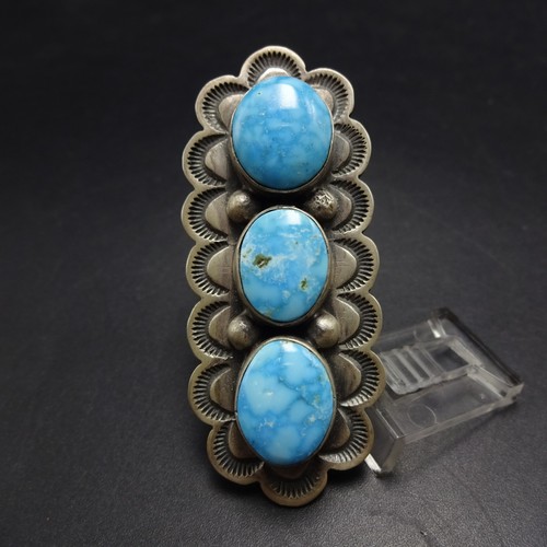 ANILLO CHARLES JOHNSON NAVAJO TURQUESA estampado a mano plata esterlina talla 8,5 - Imagen 14 de 14