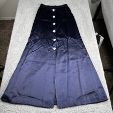 Vintage Yves Saint Laurent Rive Gauche Maxi Skirt Women 8 Blue Rayon France Made