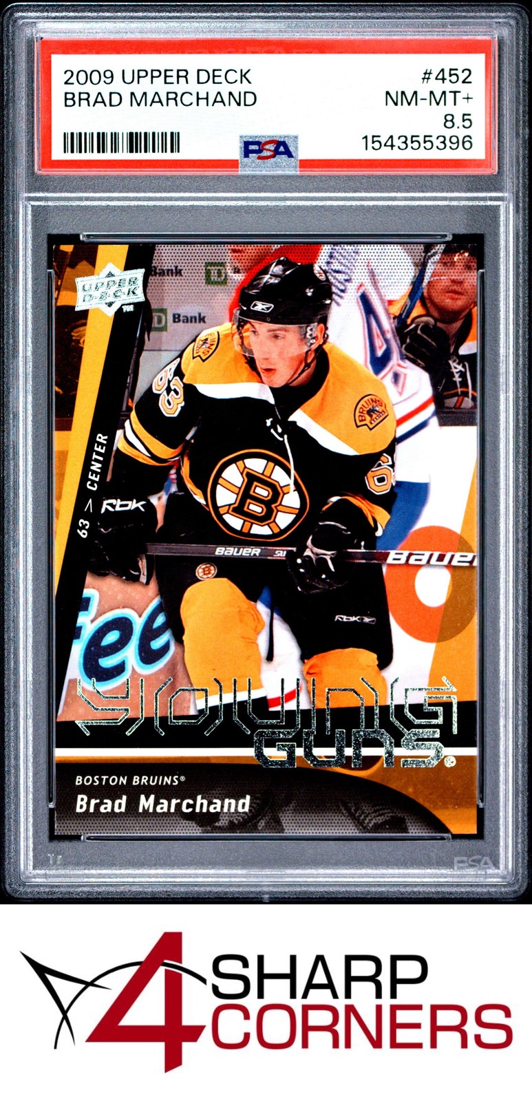 2009 UPPER DECK #452 BRAD MARCHAND RC BRUINS YOUNG GUNS POP 3 PSA 8.5