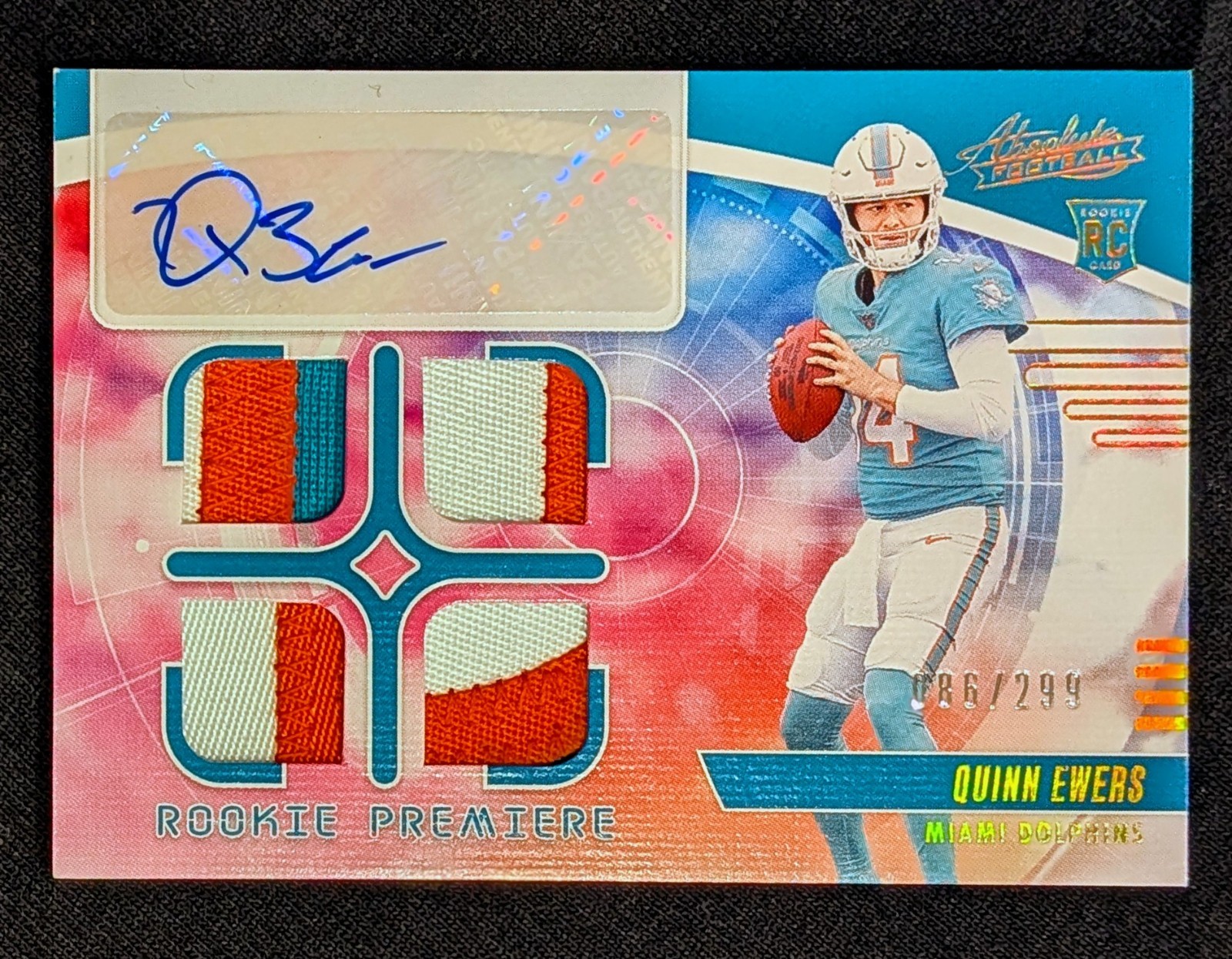 2025 Absolute Quinn Ewers Auto 3 Color Quad Patch RPA RC Miami Dolphins Rookie