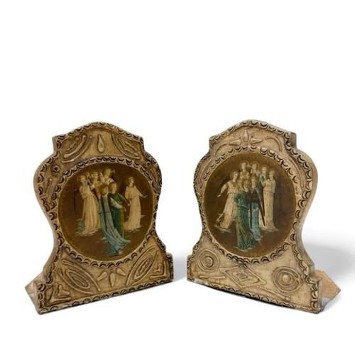 Vintage Group of Angels Fra Angelico Print Wooden Resin Bookends