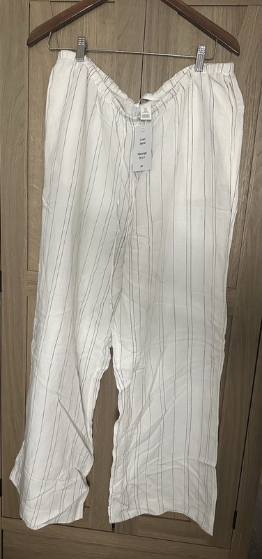 H&M Women's XL Linen Blend White Drawstring Pants Wide Leg Pockets
