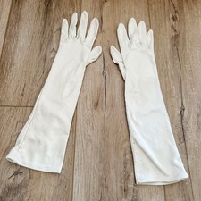Vintage 50s 60s Ivory Cream Dress Gloves Formal Embroidered Mad Men Pinup