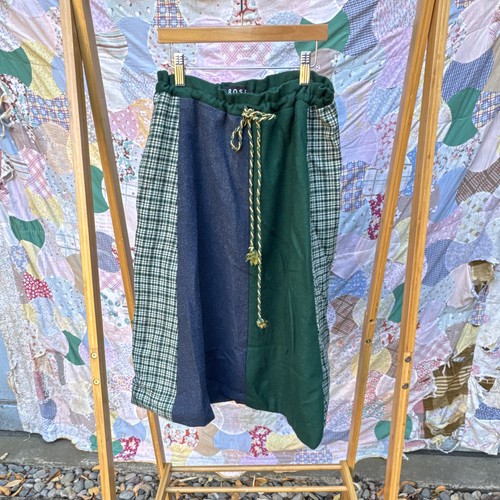 AROSE Women’s XS Wool Plaid Colorblock A-Line Midi Skirt Fully Lined
