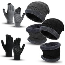 6 Pieces Winter Beanie Hat Scarf Gloves Set for Men Women,Warm Fleece Lined