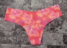 NWT VICTORIA'S SECRET PINK LARGE HIBISCUS FLORAL RAW EDGE NO SHOW THONG PANTIES