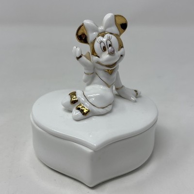 Disney Vintage Mickey Minnie Mouse Gold Kato Kogei Ceramic Jewelry Trinket Box