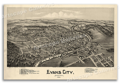 Evans City Pennsylvania 1900 Historic Panoramic Town Map - 20x30