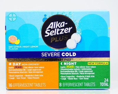 Alka-Seltzer Plus Severe Cold Day & Night Effervescent Tablets 24ct EXP 02/26