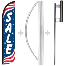 Sale Patriotic 15' Tall Windless Swooper Feather Banner Flag & Pole Kit