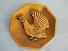 Hand Carved Decorative Wall Hanging Round Panel Wood Grouse