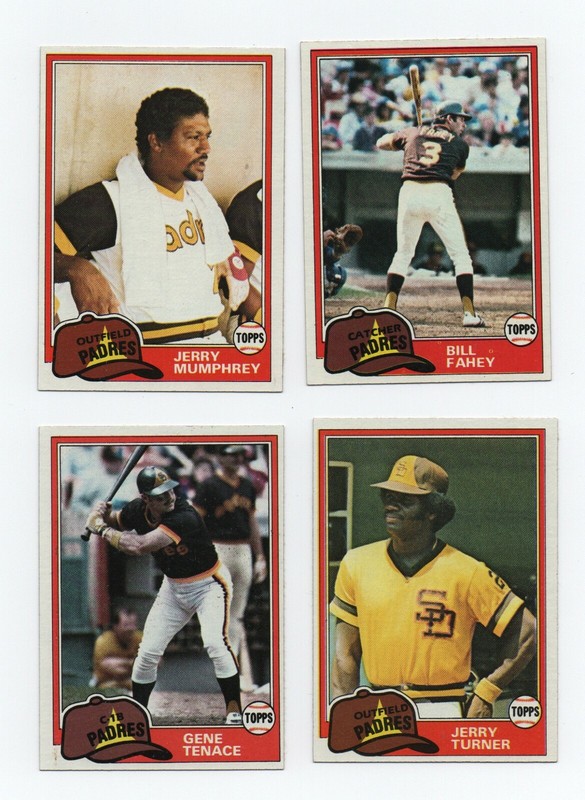 SAN DIEGO PADRES 1981 TOPPS BASEBALL Lot TURNER, TENACE, FAHEY, MUMPHREY