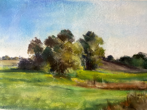 FRANZ EHMKE 1928-2018 DDR MALER °BERLIN °GRÜNE WIESEN GOLDENER OKTOBER PASTELL - Bild 2 von 5