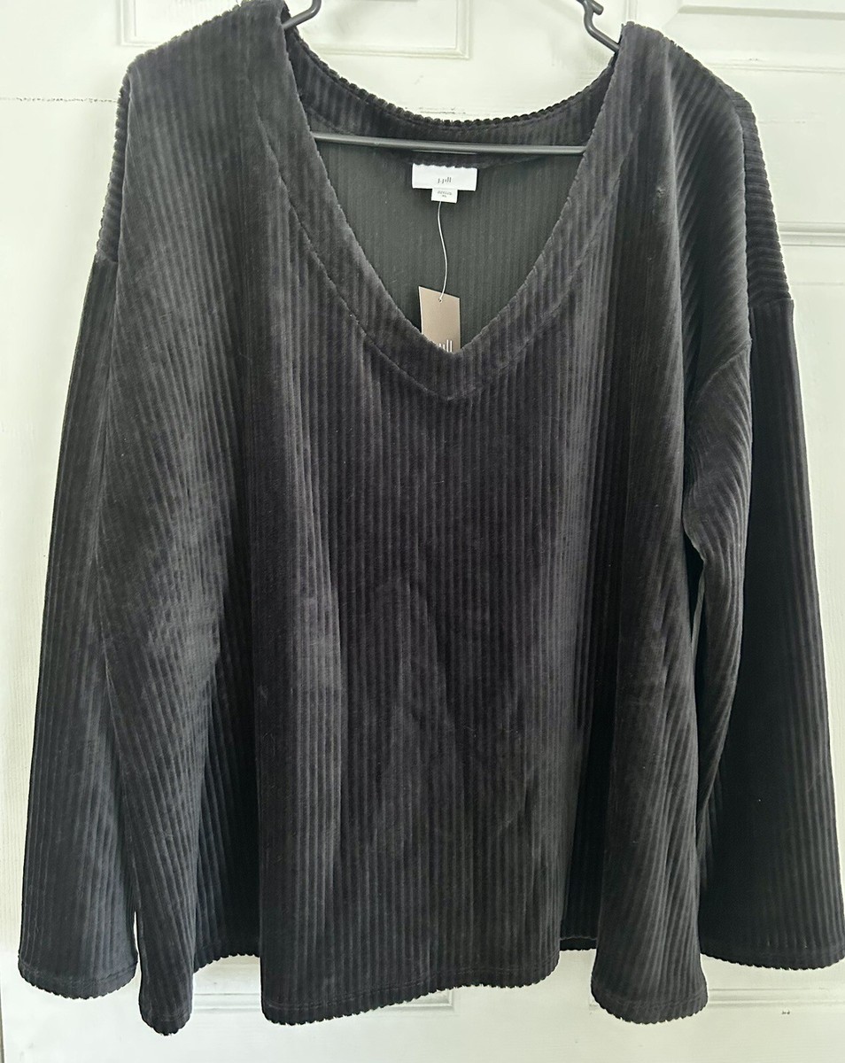 Jill Women’s Rich Black Cotton V Neck Ribbed Pullover Tunic Sweater Sz  XL NWT