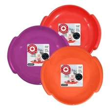 Superio Round Snow Saucer Sled 3 Pack Red, Fuchsia, Orange 24" For Kids, Adults