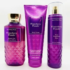 NEW SET! 3 PCS BATH & BODY WORKS WINTERBERRY WONDER BODY CREAM+MIST+SHOWER GEL