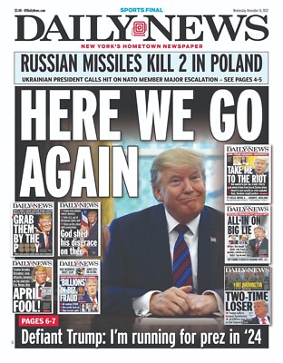 Donald Trump 2024 President New York Daily News Newspaper Here We Go Again