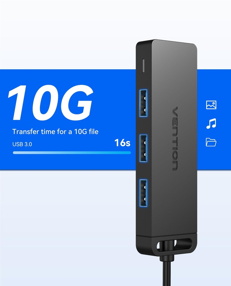 4-Port USB 3.0 Hub with 1.5ft Cable - Ultra-Slim Splitter & Charging Support