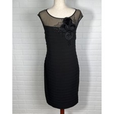 Adrianna Papell Dress Women 12 Black Illusion Mesh Embellish Bandage Formal