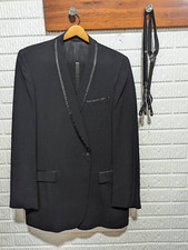 After Six By Rudofker Men's Black Long Tuxedo Pants  Blazer Suit Size 44Extra L