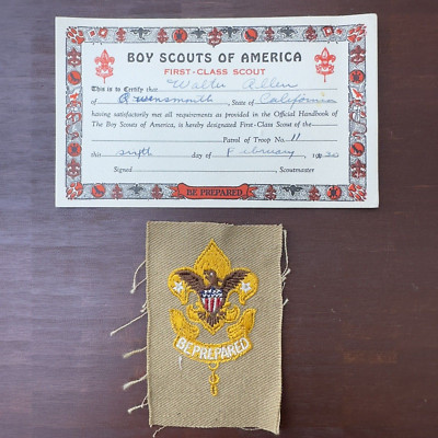 MINT   1930 BOY SCOUTS   Insignia Patch FIRST CLASS Rank Badge SQUATTY SCOUT BSA