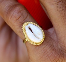 Cowrie Shell Handmade Ring Solid 925 Sterling SIlver Jewelry Anniversary Gift