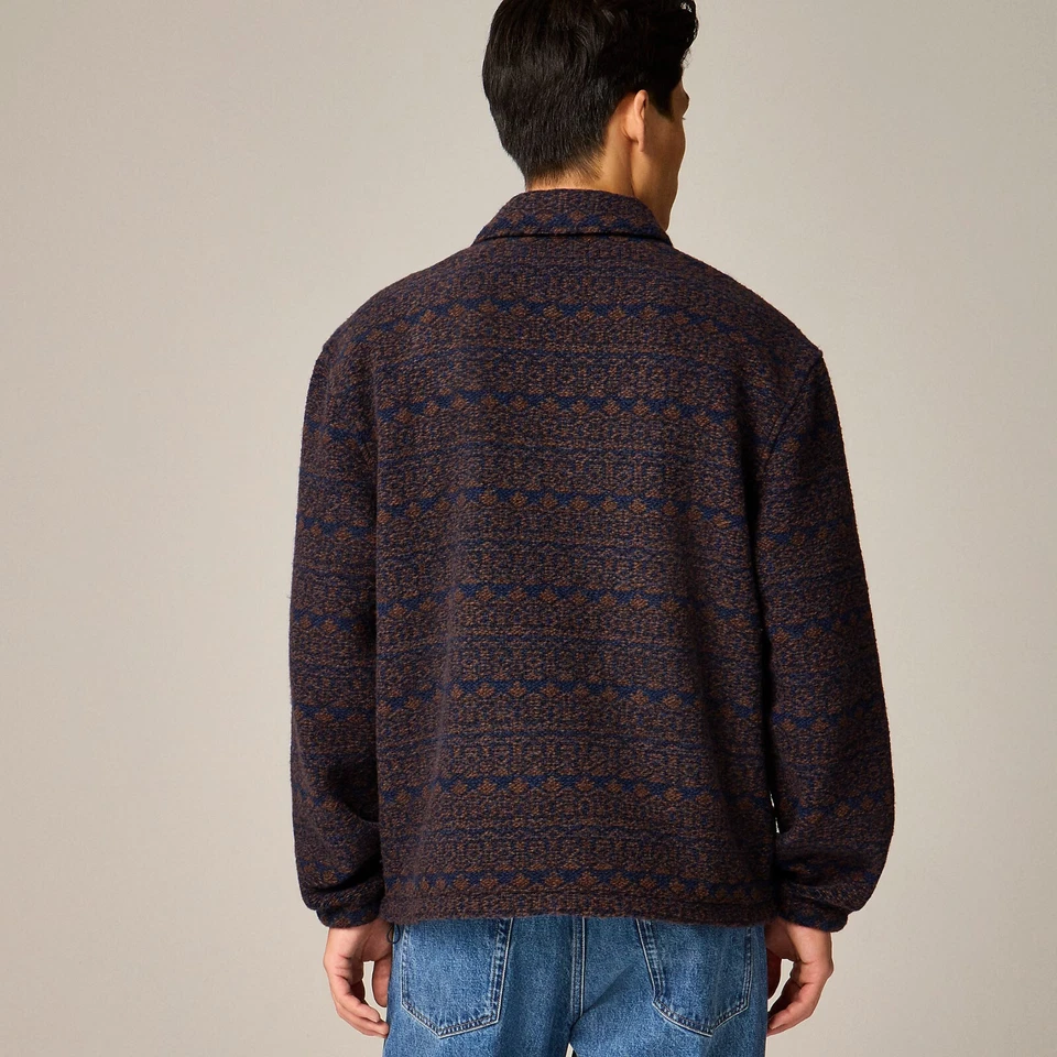 NWT J Crew Wool Blend 1/4 Snap Collar Sweater Fleece Jacket in Brown & Blue - Image 2 of 4