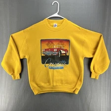 VTG Corvette Clubs of America Car Sweatshirt Yellow Large Jerzees Made USA