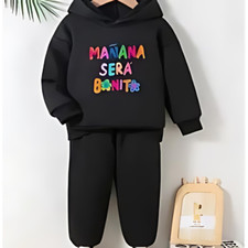 Kids Unisex Hoodie  Sweatpants Set MA ANA SERA M S BONITO Karol G black 