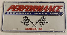 Vintage Performance chevrolet buick gmc. car tag plate Seneca, SC