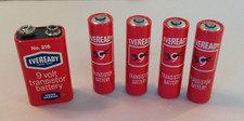 Vintage DEAD 5Pc Lot Eveready Black Cat 9 Volt AA Batteries No 216 No 1015 Props