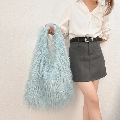 Women Handbag Shoulder Bag Faux Mongolian Fur Furry Fluffy Plush Winter Handbag - Picture 20 of 34