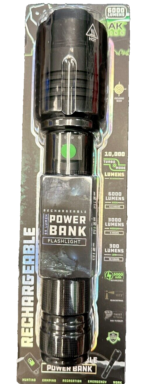 Kodiak 6000 Lumens LED Focusing Flashlight Rechargeable Power Bank New